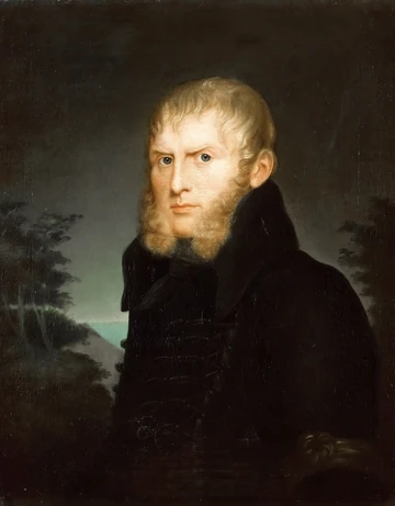 カロリーネ・バルドゥアが1810年に描いた、暗い上着姿のカスパー・ダーヴィト・フリードリヒの肖像。